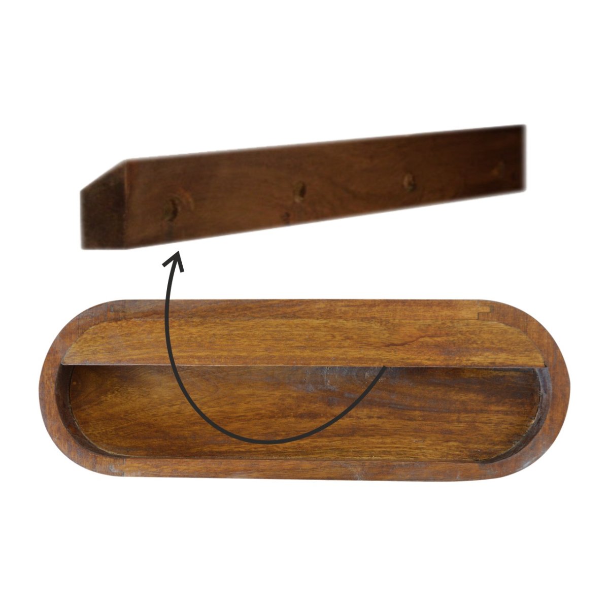 Comodino Sospeso Mini in Mango Massello Finitura Castagno con Cassetto Tondo