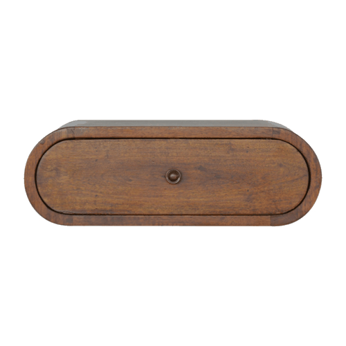 Comodino Sospeso Mini in Mango Massello Finitura Castagno con Cassetto Tondo