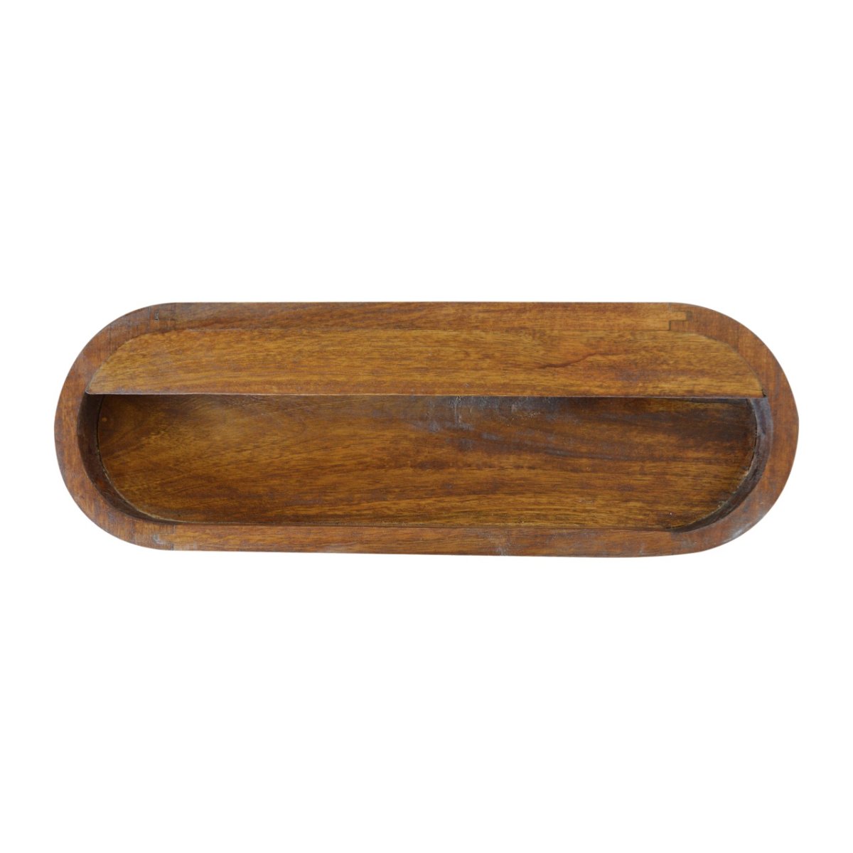 Comodino Sospeso Mini in Mango Massello Finitura Castagno con Cassetto Tondo