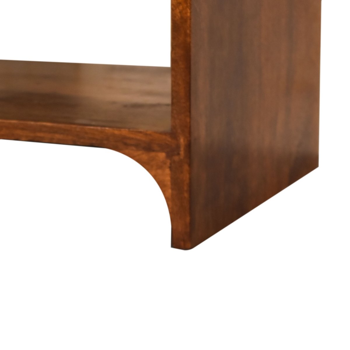 Comodino in Mango Massello Finitura Castagno con Cassetto, Ripiano e Pomolo in Ottone