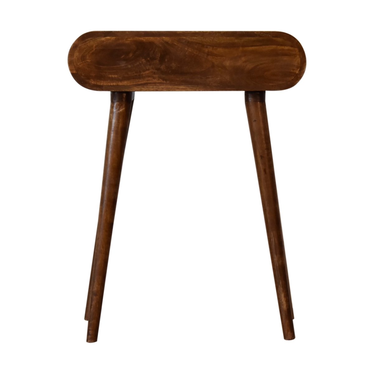Consolle Mini in Mango Massello Finitura Castagno con 2 Cassetti, Pomoli Lucidi e Gambe Nordic