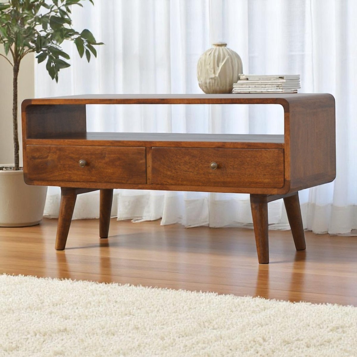 Curved Chestnut Bedside