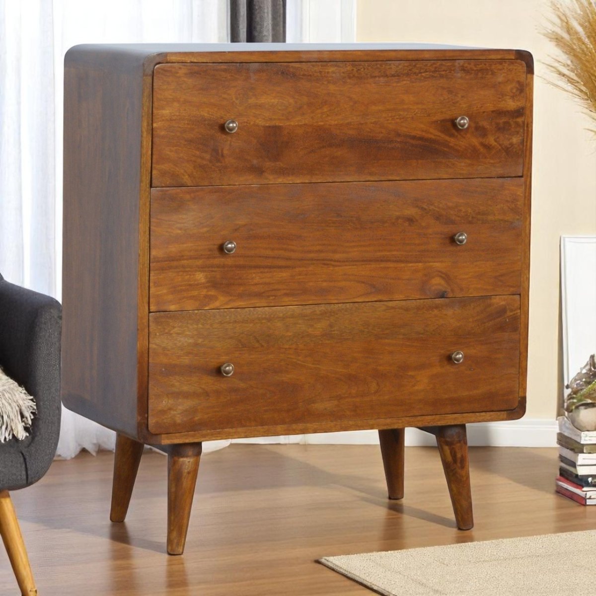 Curved Chestnut Bedside