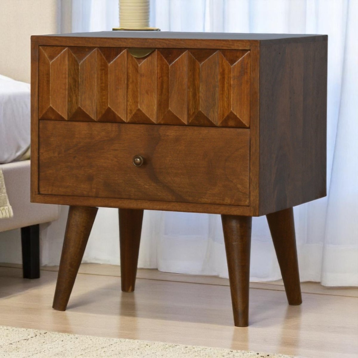 Curved Chestnut Bedside