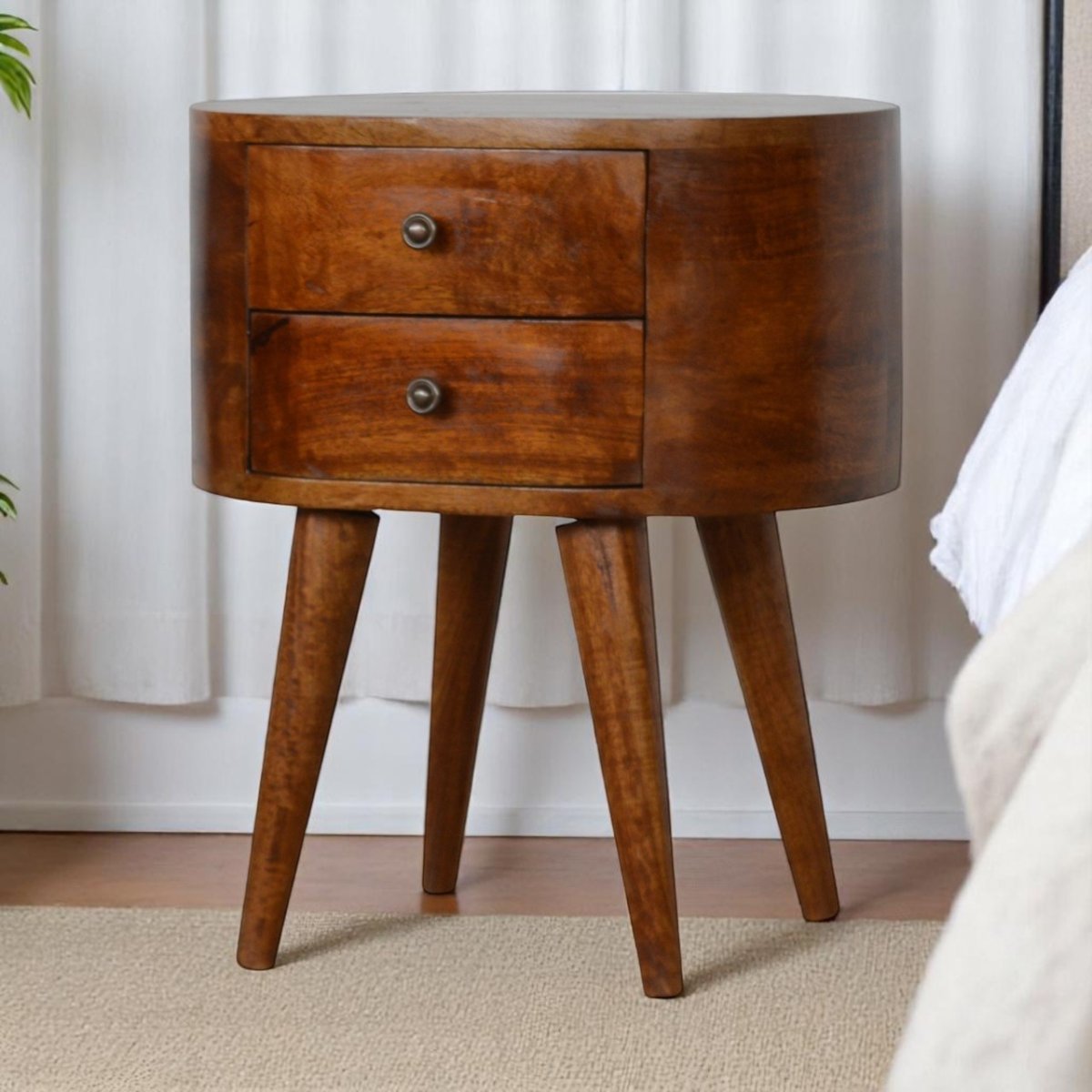 Curved Chestnut Bedside
