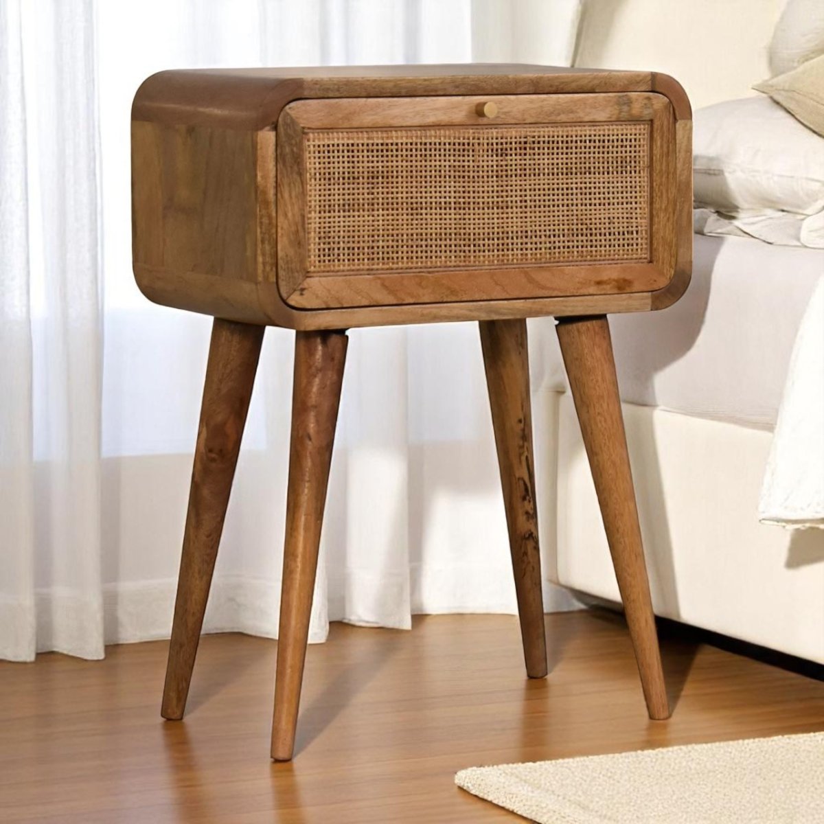 Curved Chestnut Bedside