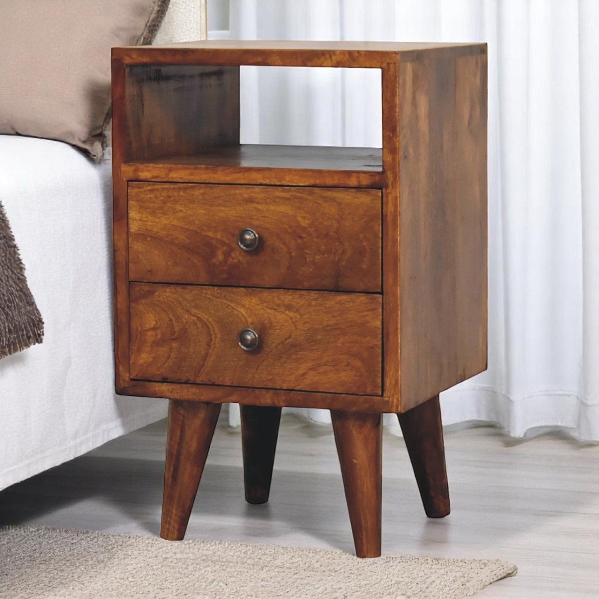Curved Chestnut Bedside