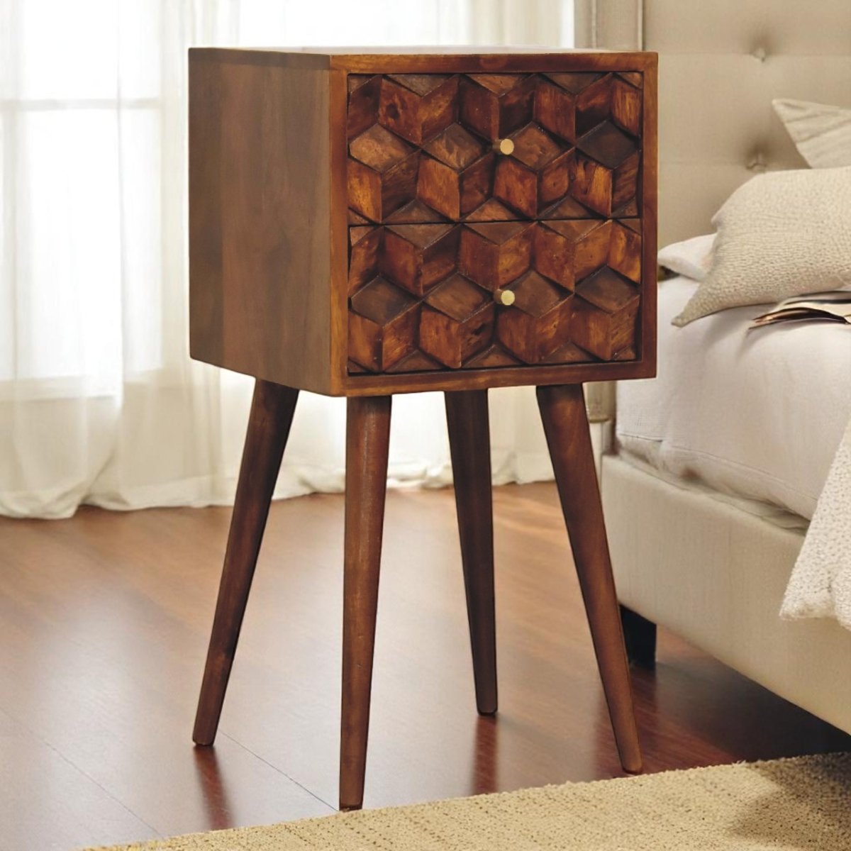Curved Chestnut Bedside
