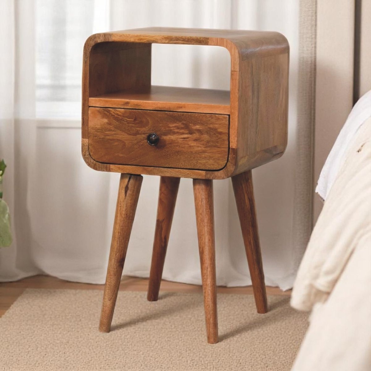 Curved Chestnut Bedside