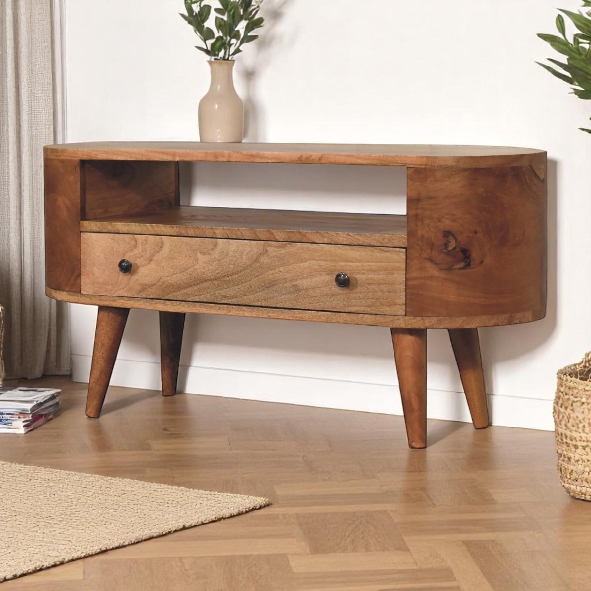 Curved Chestnut Bedside