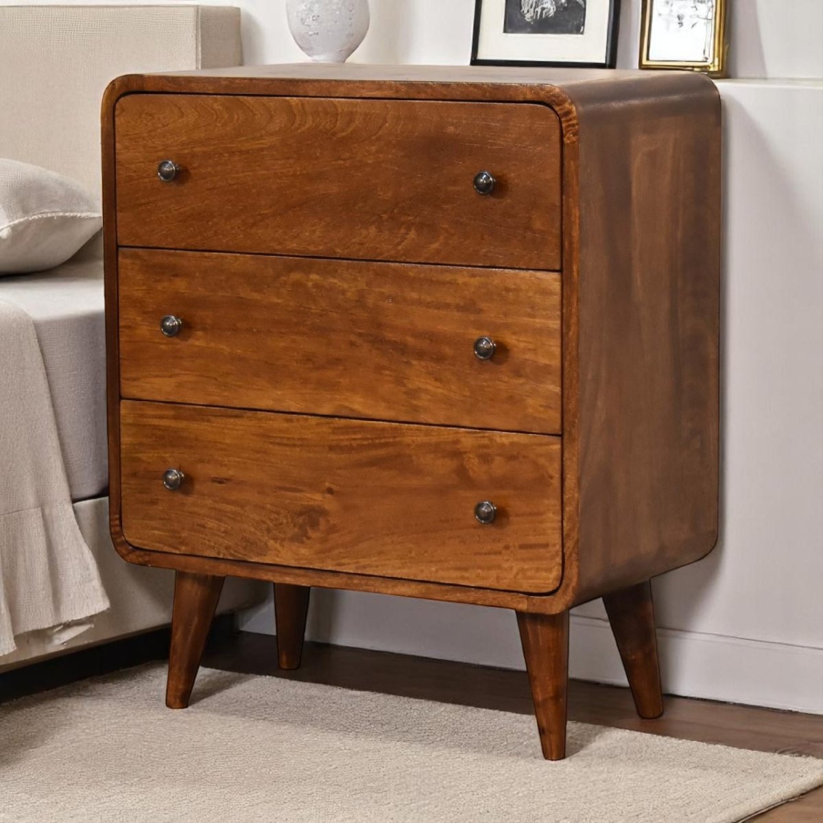 Curved Chestnut Bedside