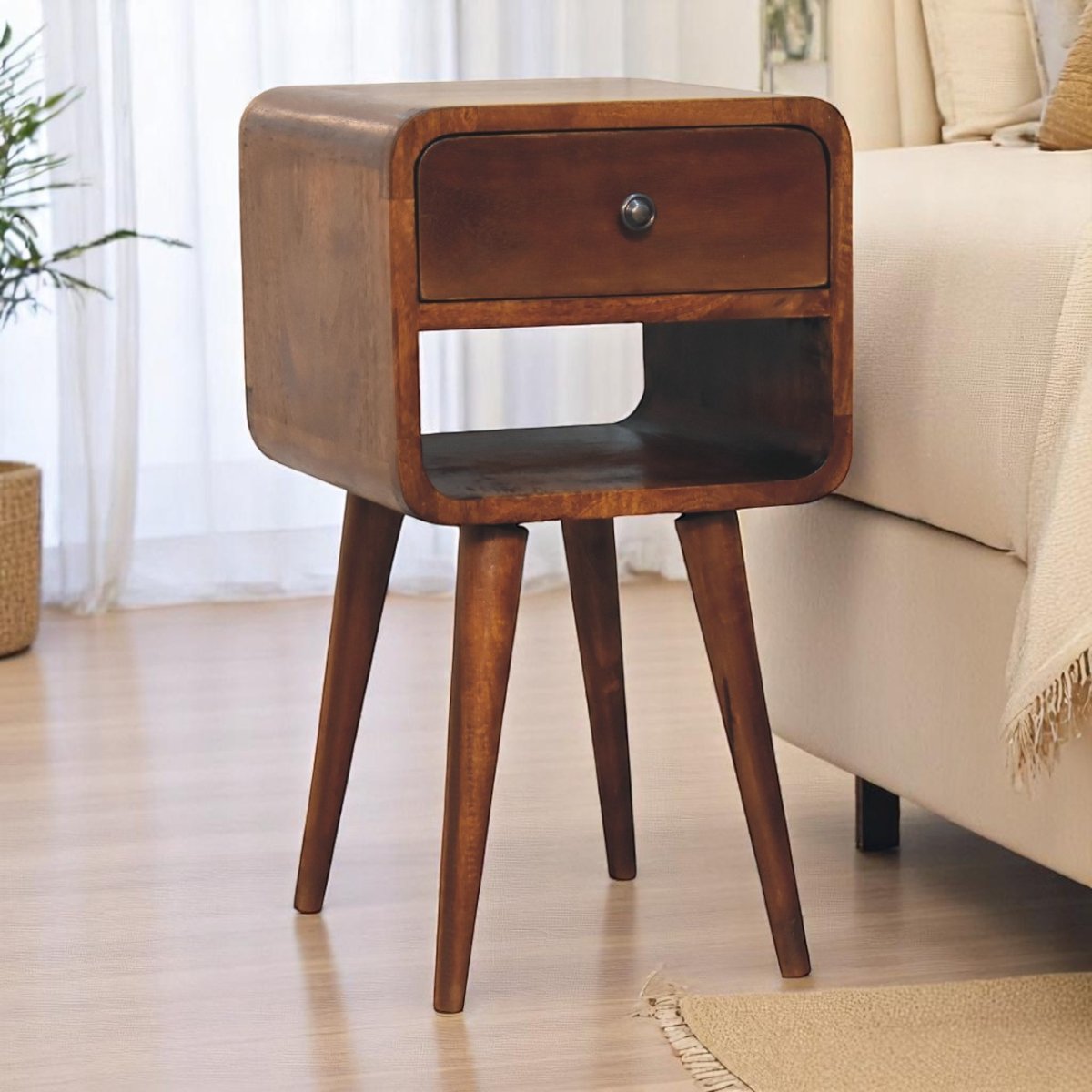 Curved Chestnut Bedside