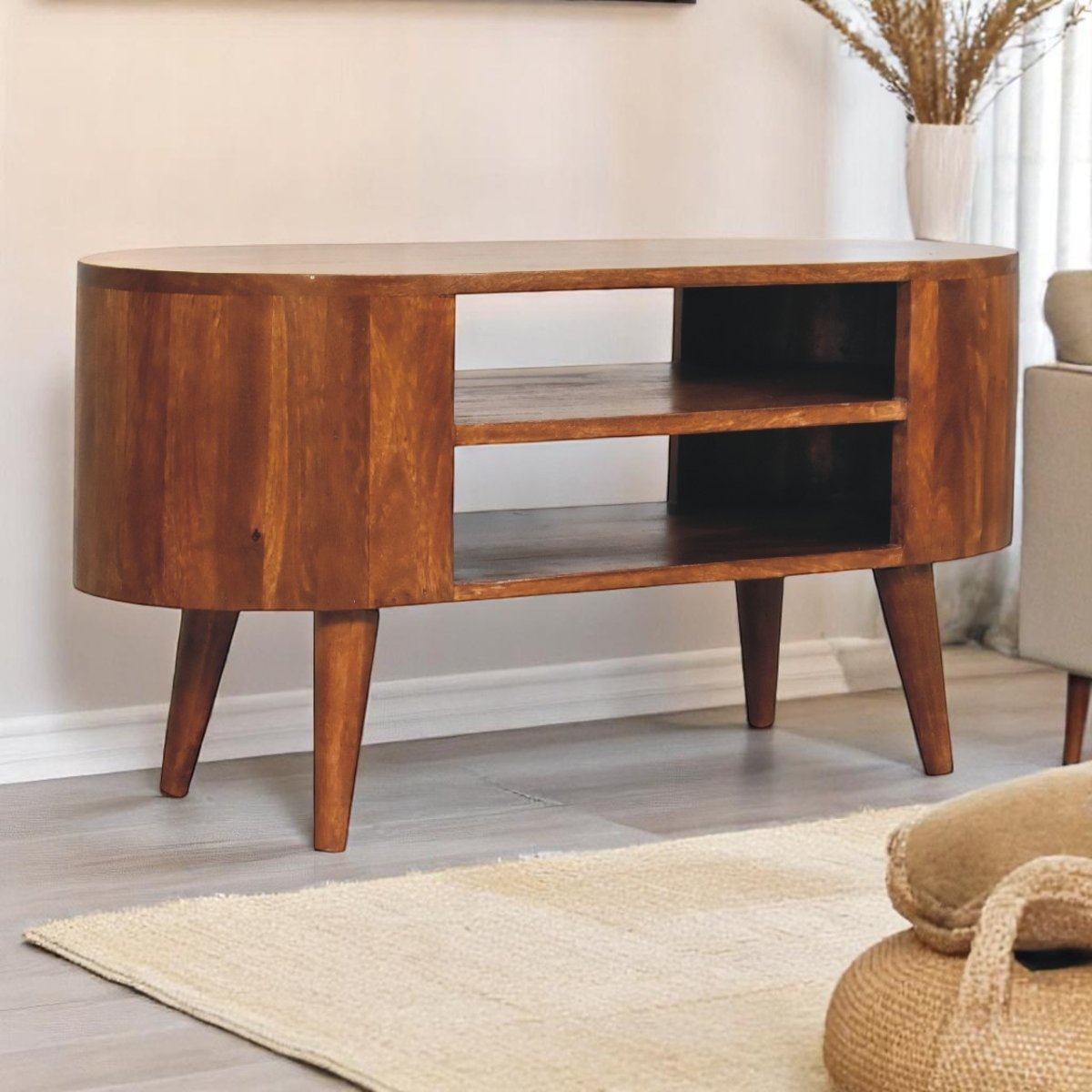 Curved Chestnut Bedside