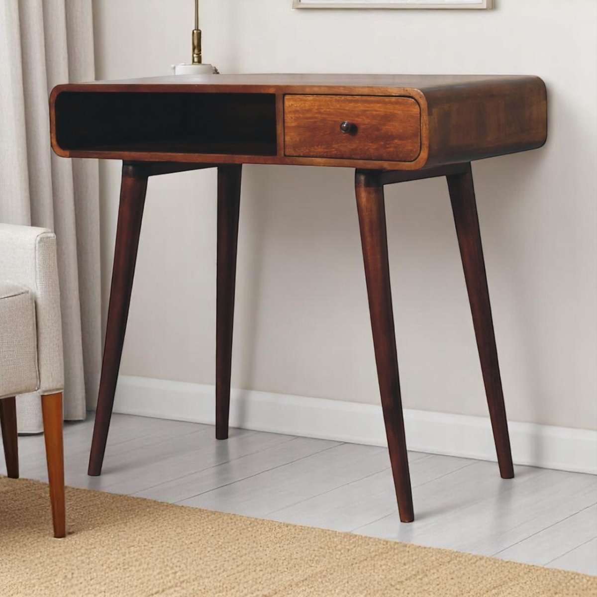 Curved Chestnut Bedside