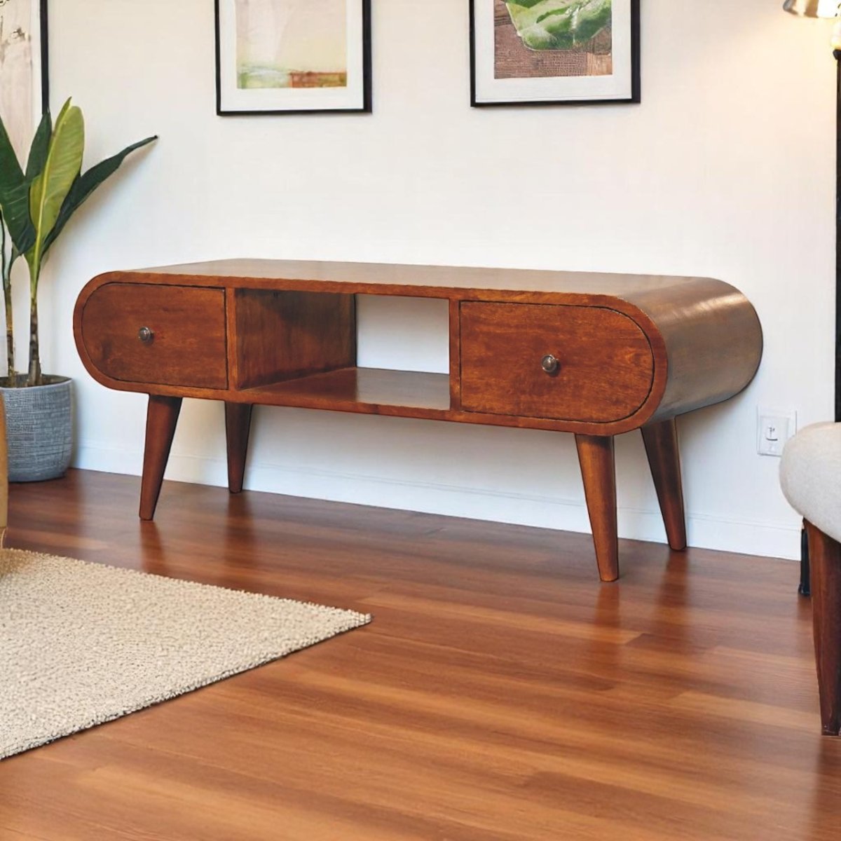 Curved Chestnut Bedside
