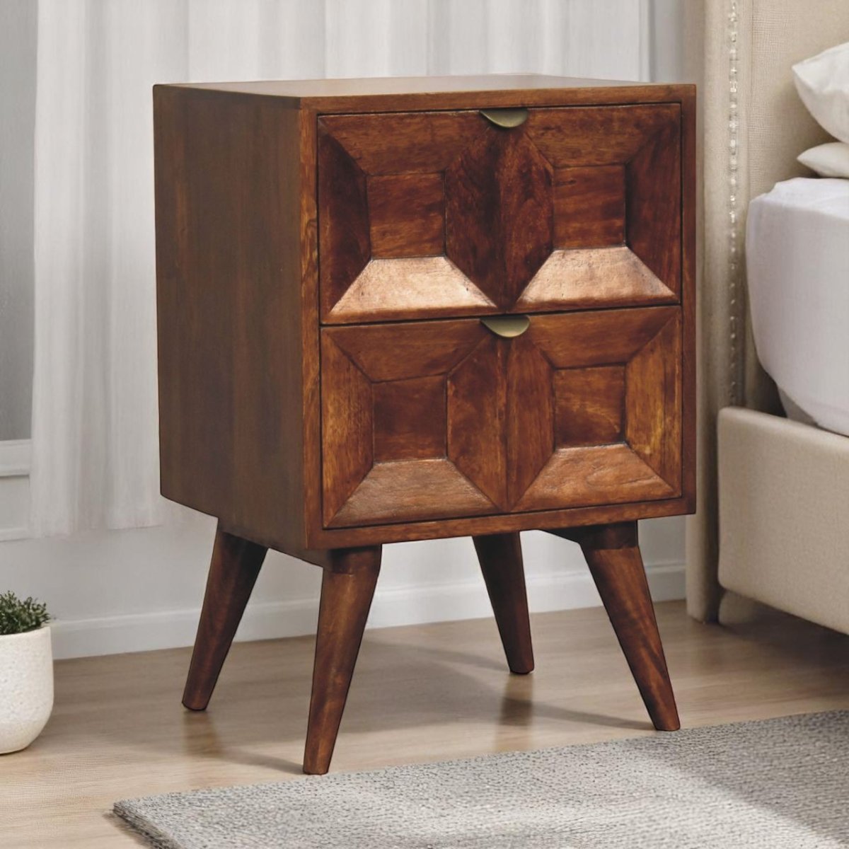 Curved Chestnut Bedside