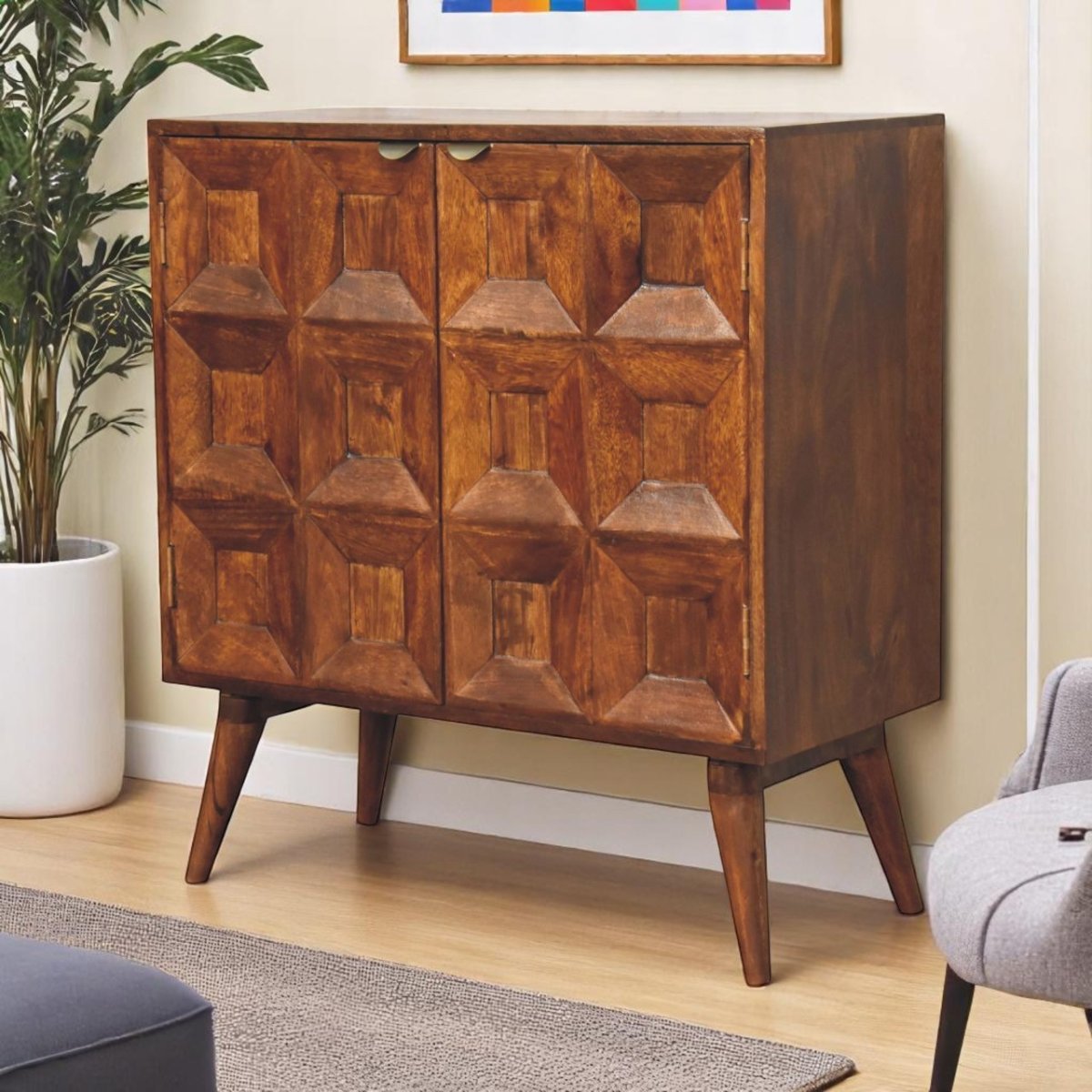Curved Chestnut Bedside