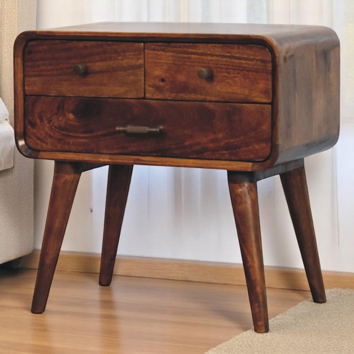 Curved Chestnut Bedside