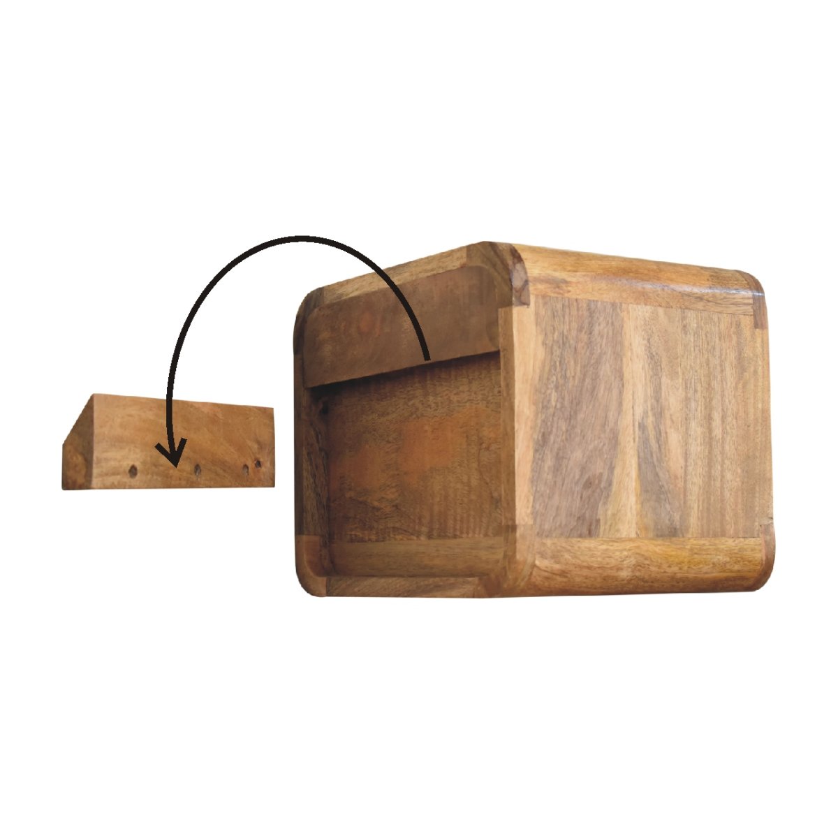 Comodino Sospeso Mini in Mango Massello Oak-ish con Cassetto e Vano Aperto — Linea Curva