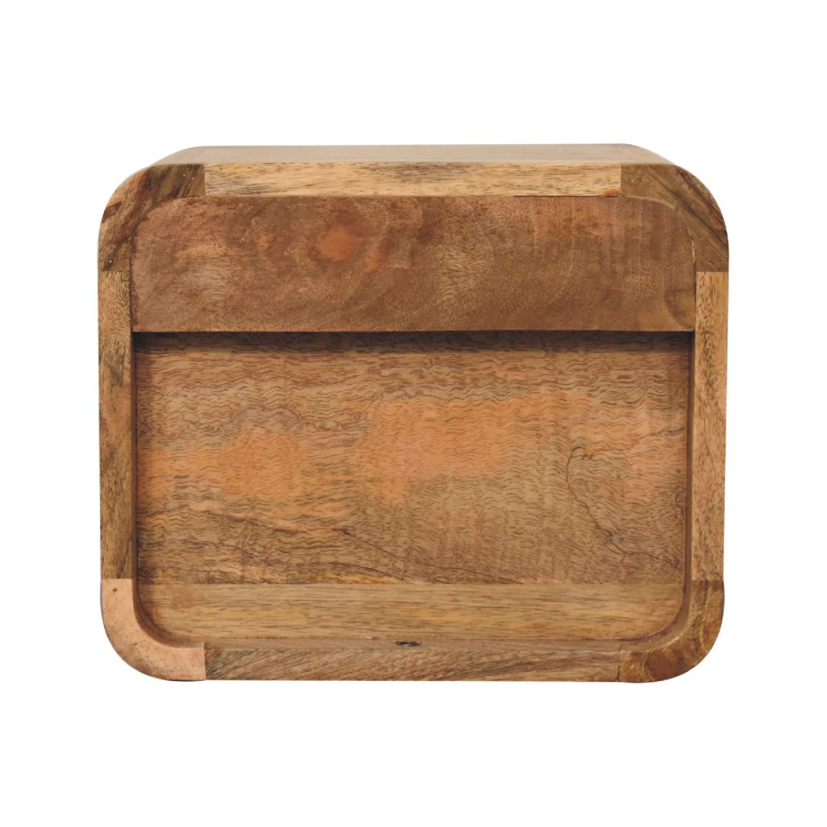 Comodino Sospeso Mini in Mango Massello Oak-ish con Cassetto e Vano Aperto — Linea Curva