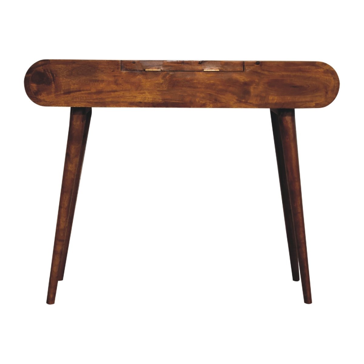 Toletta in Mango Massello Finitura Castagno con 3 Cassetti, Specchio e Gambe Nordic