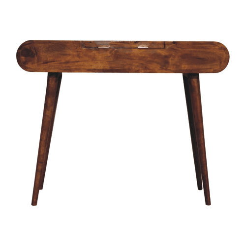 Toletta in Mango Massello Finitura Castagno con 3 Cassetti, Specchio e Gambe Nordic