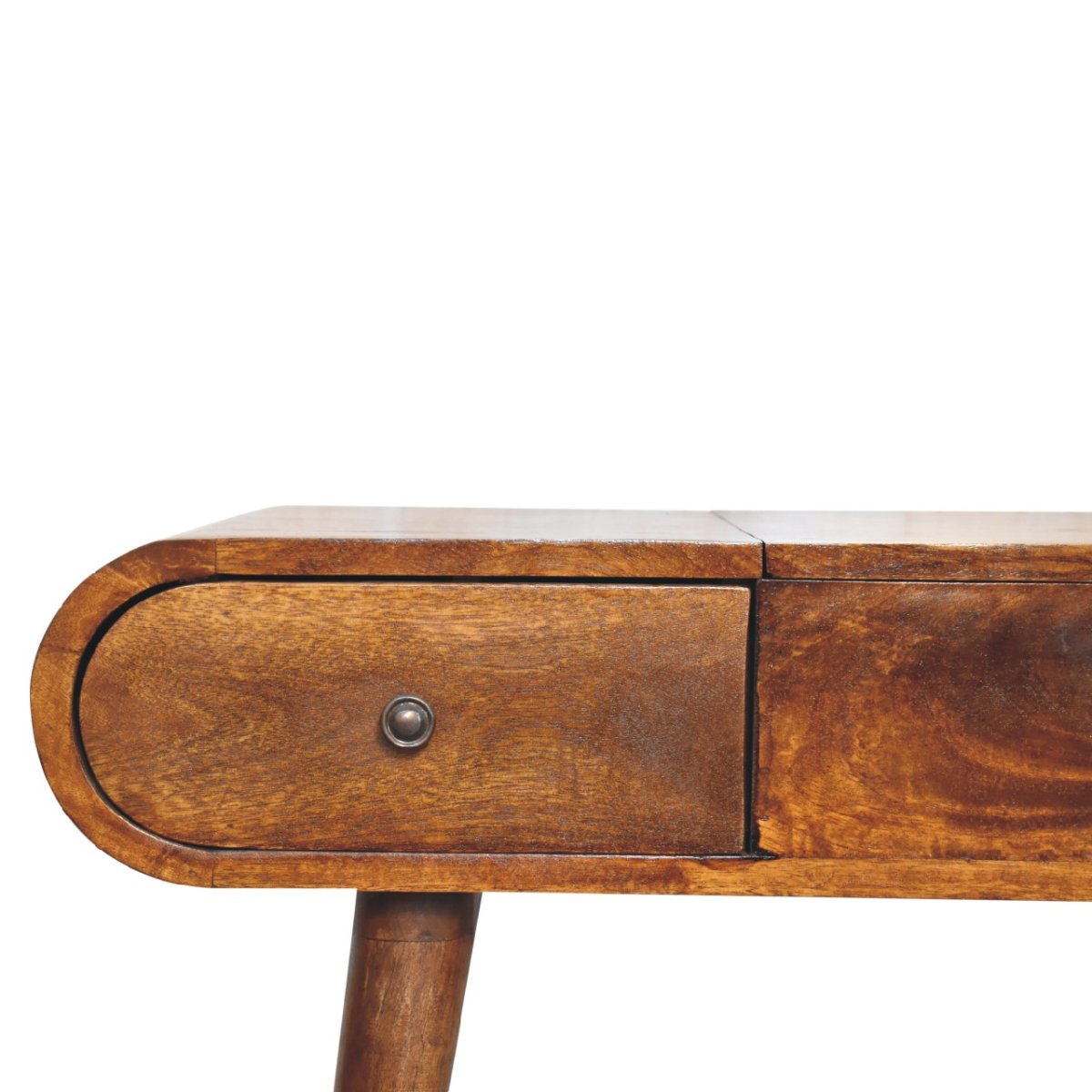 Toletta in Mango Massello Finitura Castagno con 3 Cassetti, Specchio e Gambe Nordic