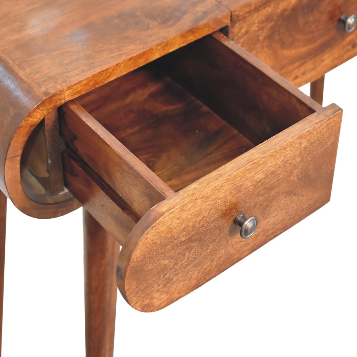 Toletta in Mango Massello Finitura Castagno con 3 Cassetti, Specchio e Gambe Nordic