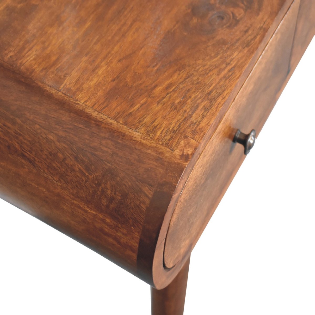 Toletta in Mango Massello Finitura Castagno con 3 Cassetti, Specchio e Gambe Nordic