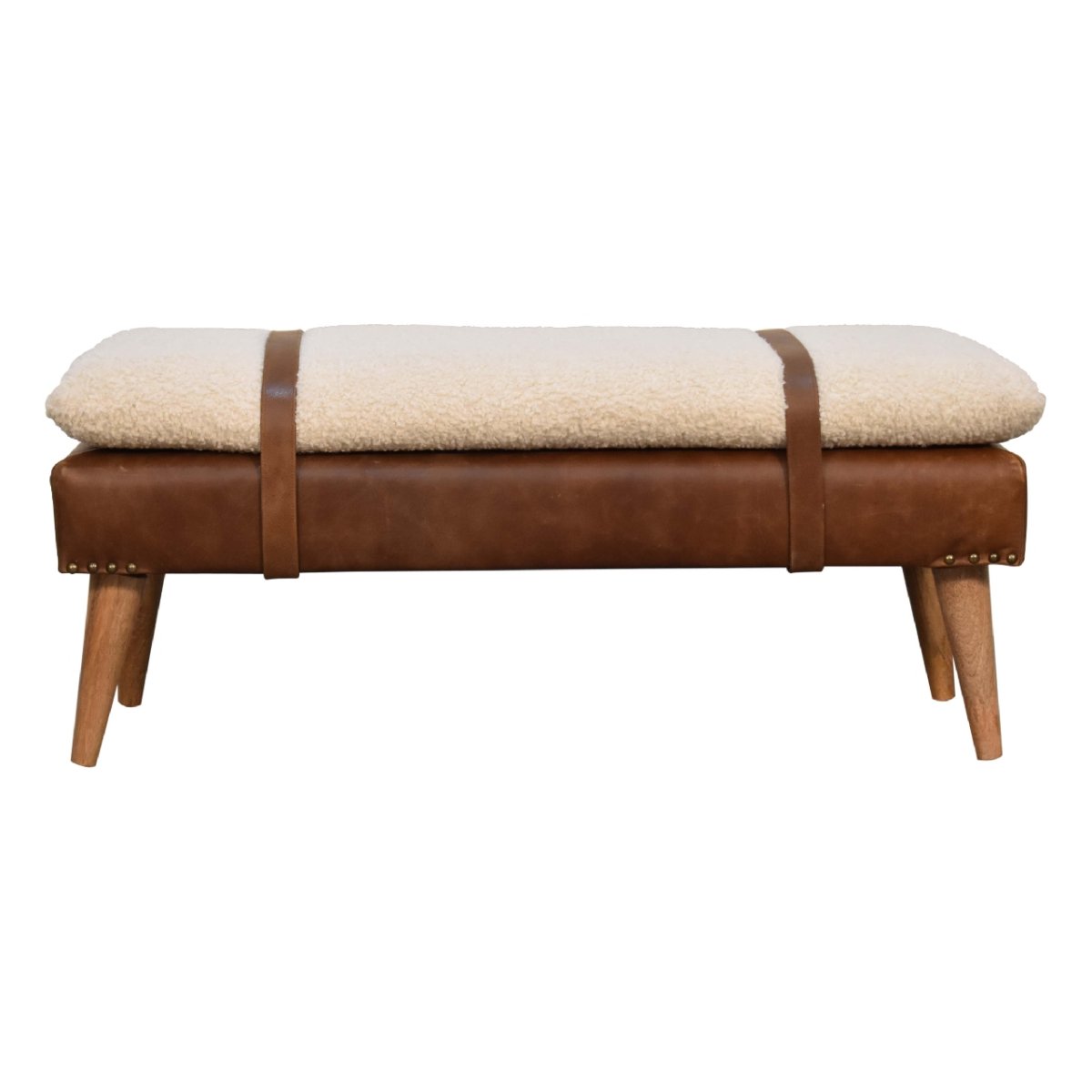 Boucle Buffalo Hide Leather Bench