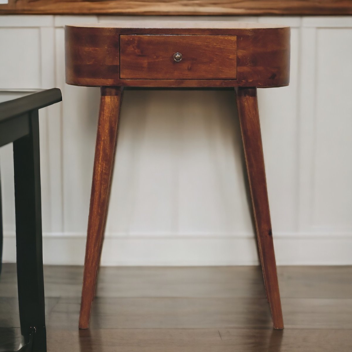 Consolle Mini in Mango Massello Finitura Castagno con Cassetto e Gambe Scandinave