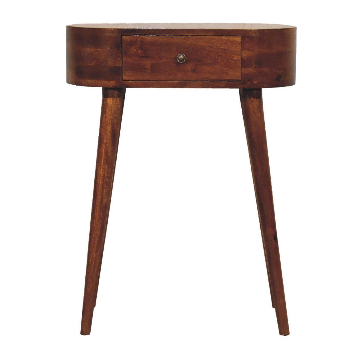 Consolle Mini in Mango Massello Finitura Castagno con Cassetto e Gambe Scandinave