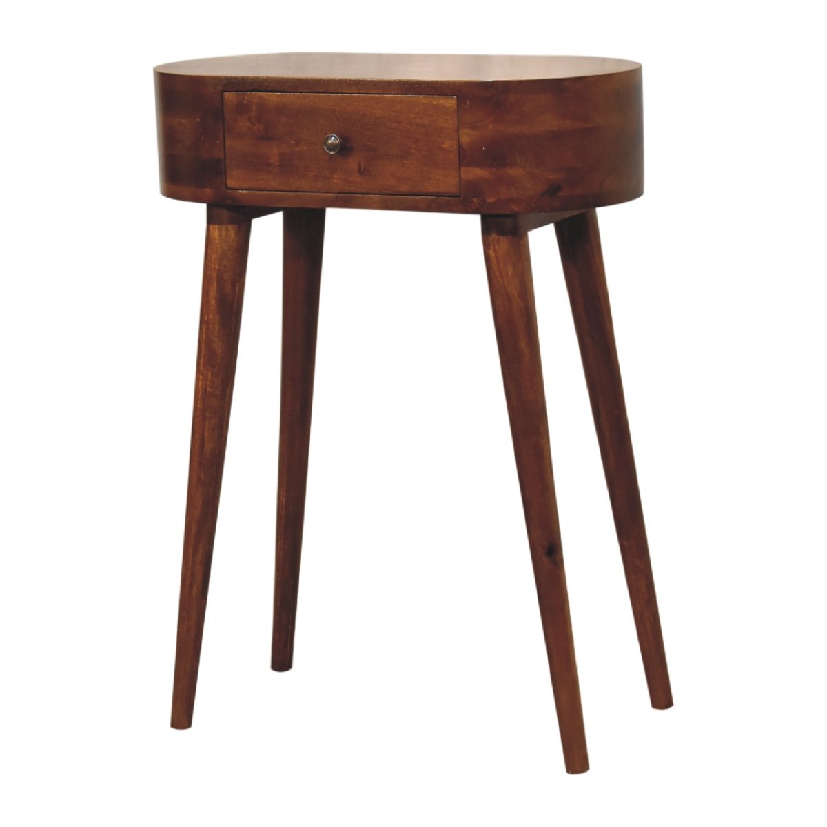 Consolle Mini in Mango Massello Finitura Castagno con Cassetto e Gambe Scandinave