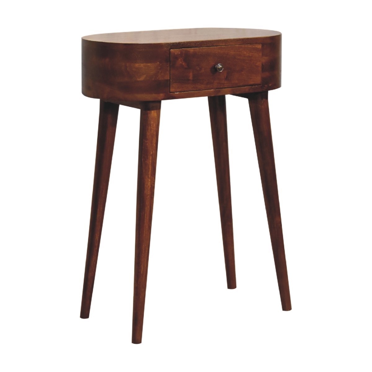 Consolle Mini in Mango Massello Finitura Castagno con Cassetto e Gambe Scandinave