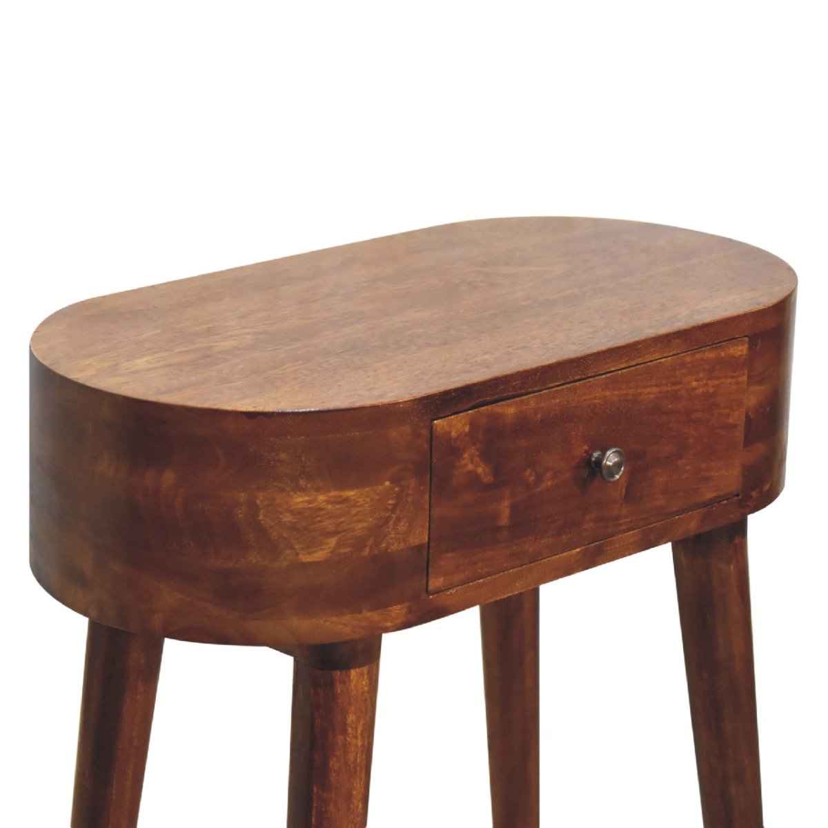 Consolle Mini in Mango Massello Finitura Castagno con Cassetto e Gambe Scandinave