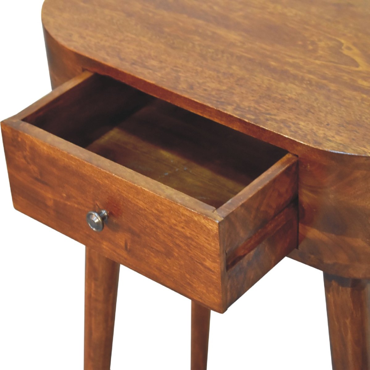Consolle Mini in Mango Massello Finitura Castagno con Cassetto e Gambe Scandinave