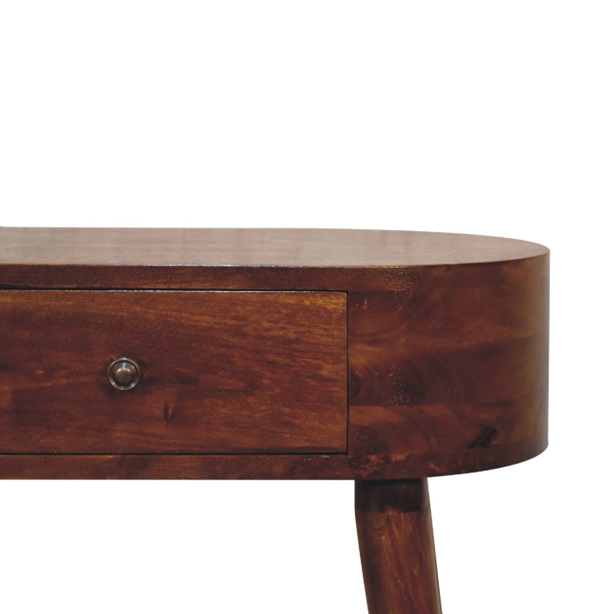 Consolle Mini in Mango Massello Finitura Castagno con Cassetto e Gambe Scandinave
