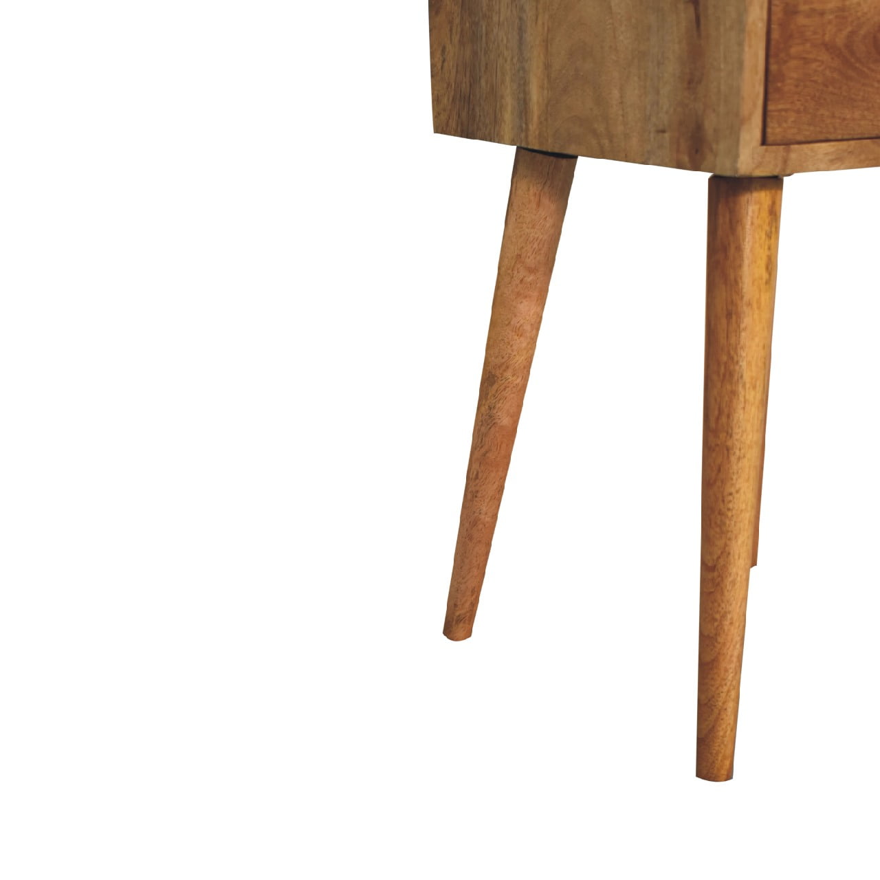 Comodino Mini in Mango Massello Finitura Oak-ish con 2 Cassetti e Gambe Scandinave — Edizione Slim