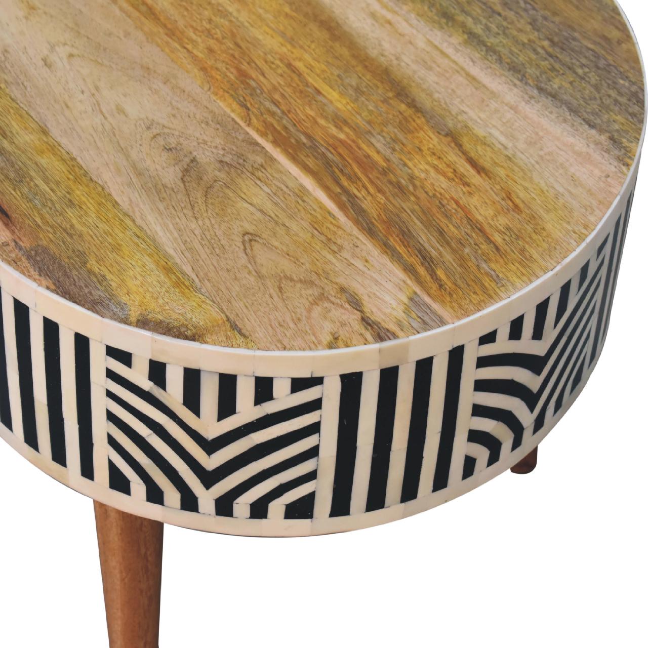 Tavolino da Caffè Oak-ish in Mango Massello con Cassetto Intarsiato in Osso
