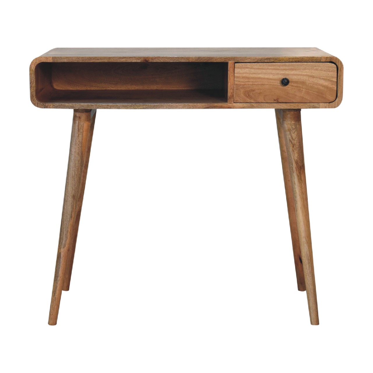 Scrivania in legno massello di mango con pomello in ottone
