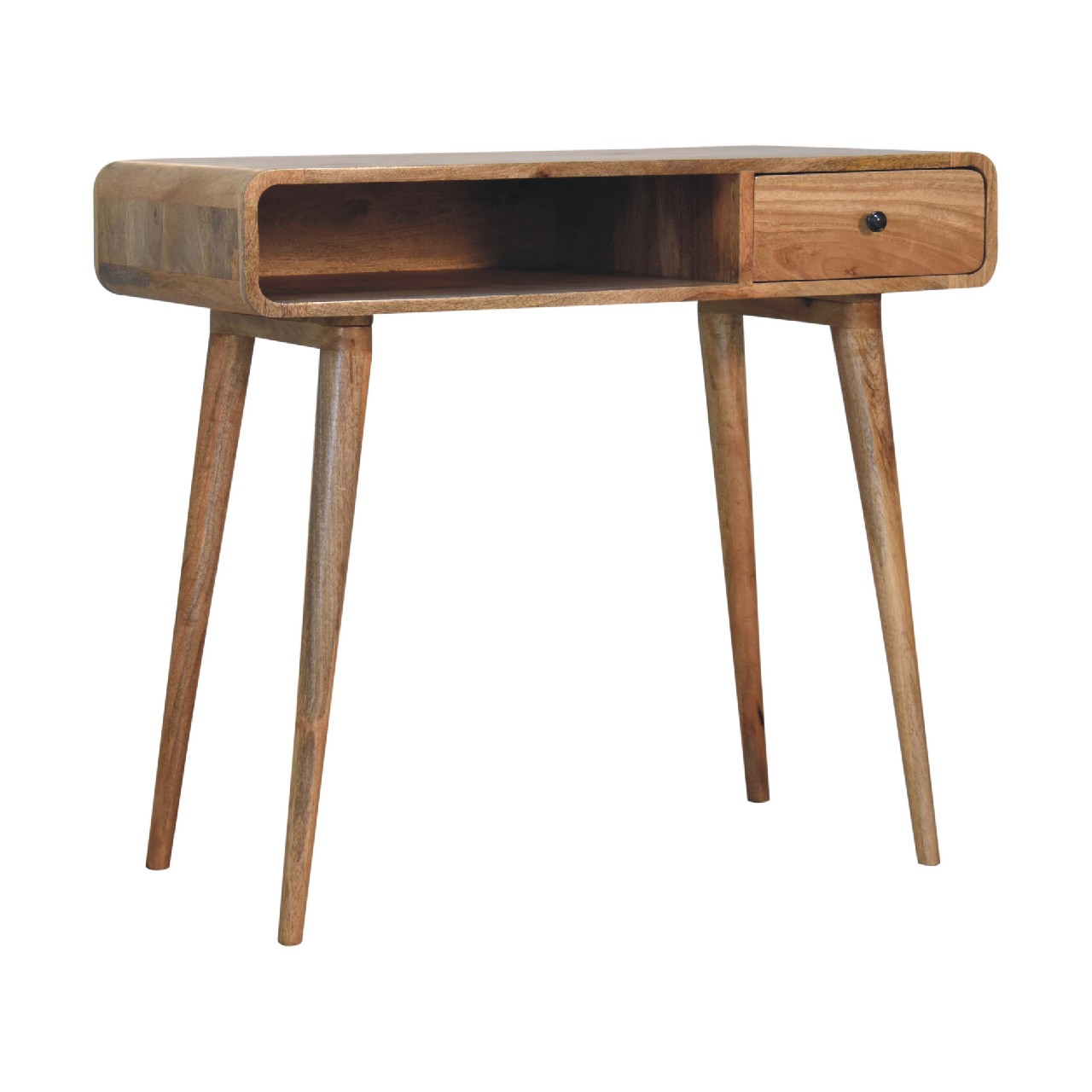 Scrivania in legno massello di mango con pomello in ottone