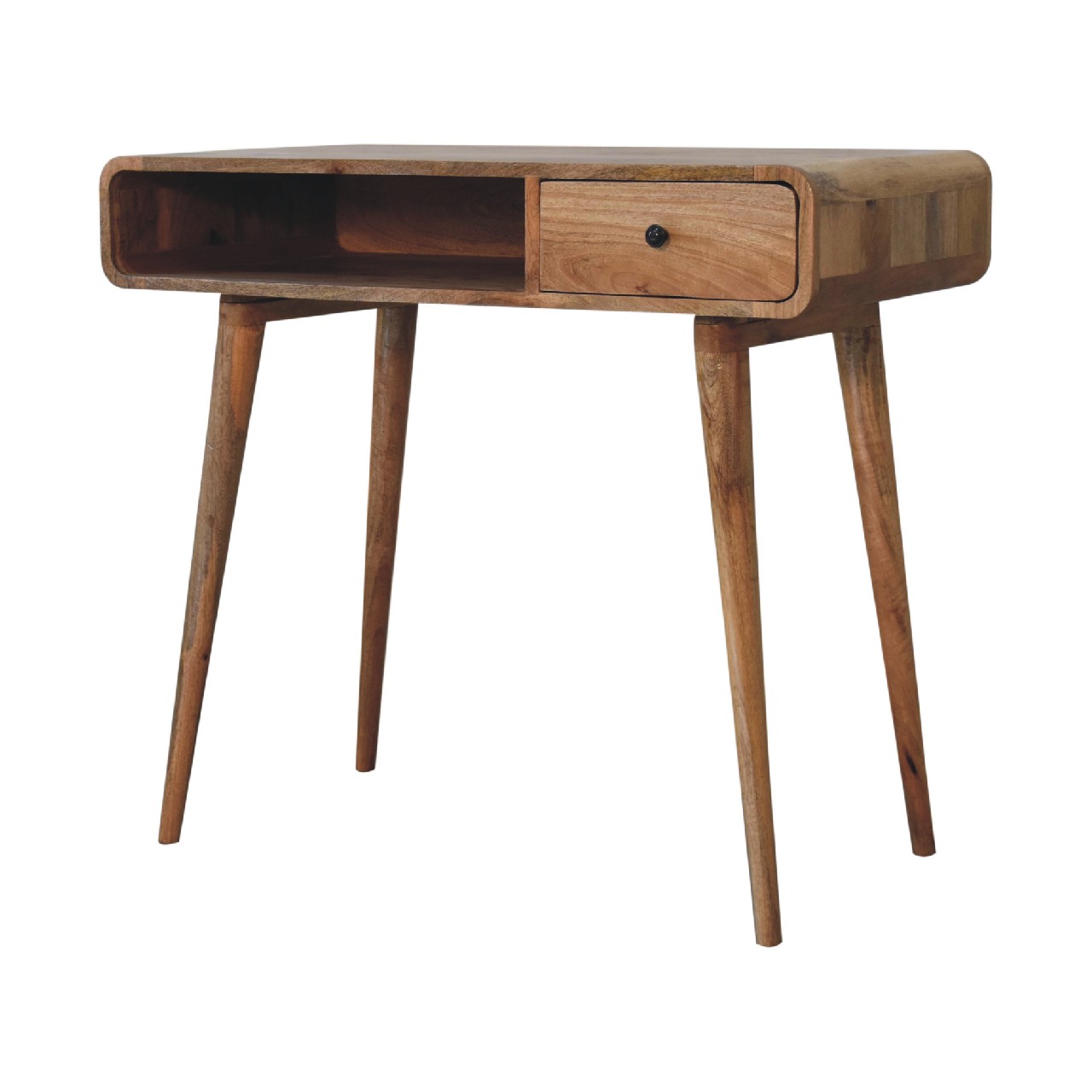 Scrivania in legno massello di mango con pomello in ottone