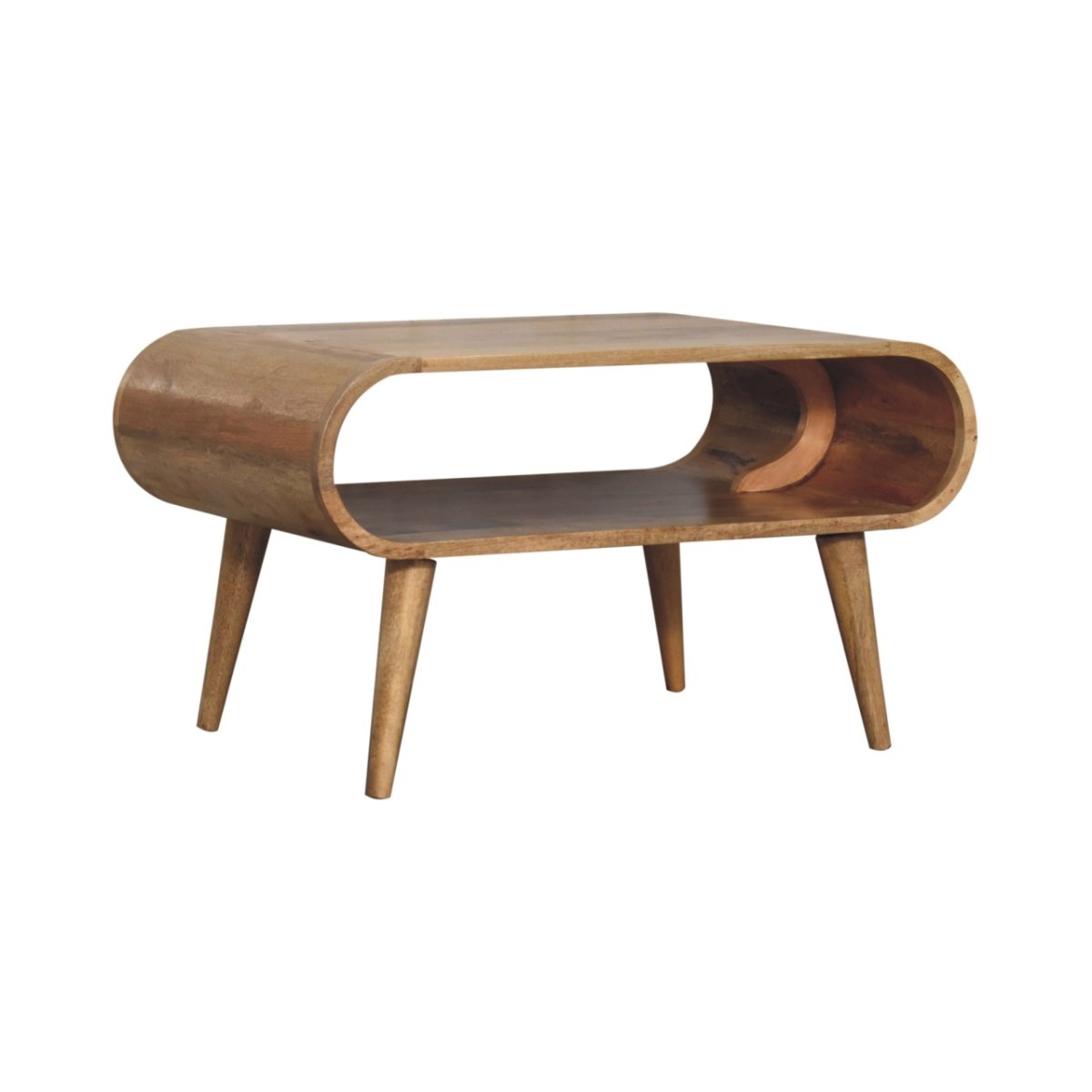 Tavolino Basso Aperto in Legno Massello Finitura Rovere