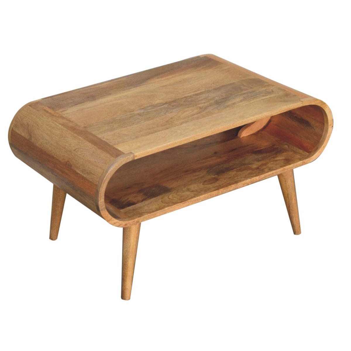 Tavolino Basso Aperto in Legno Massello Finitura Rovere