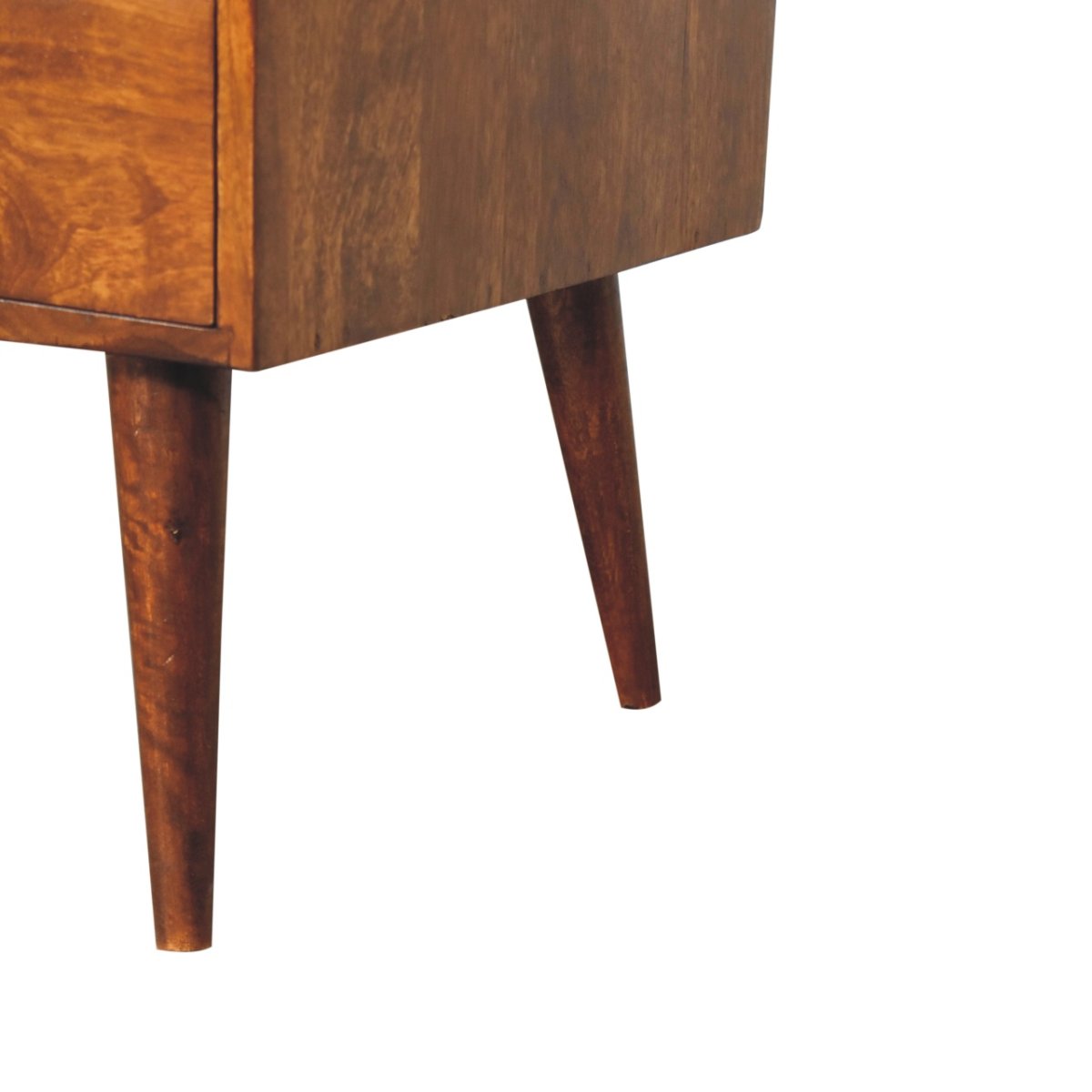 Tavolino da Salotto in Mango Massello Finitura Castagno con Bordi Rialzati e Gambe Nordic