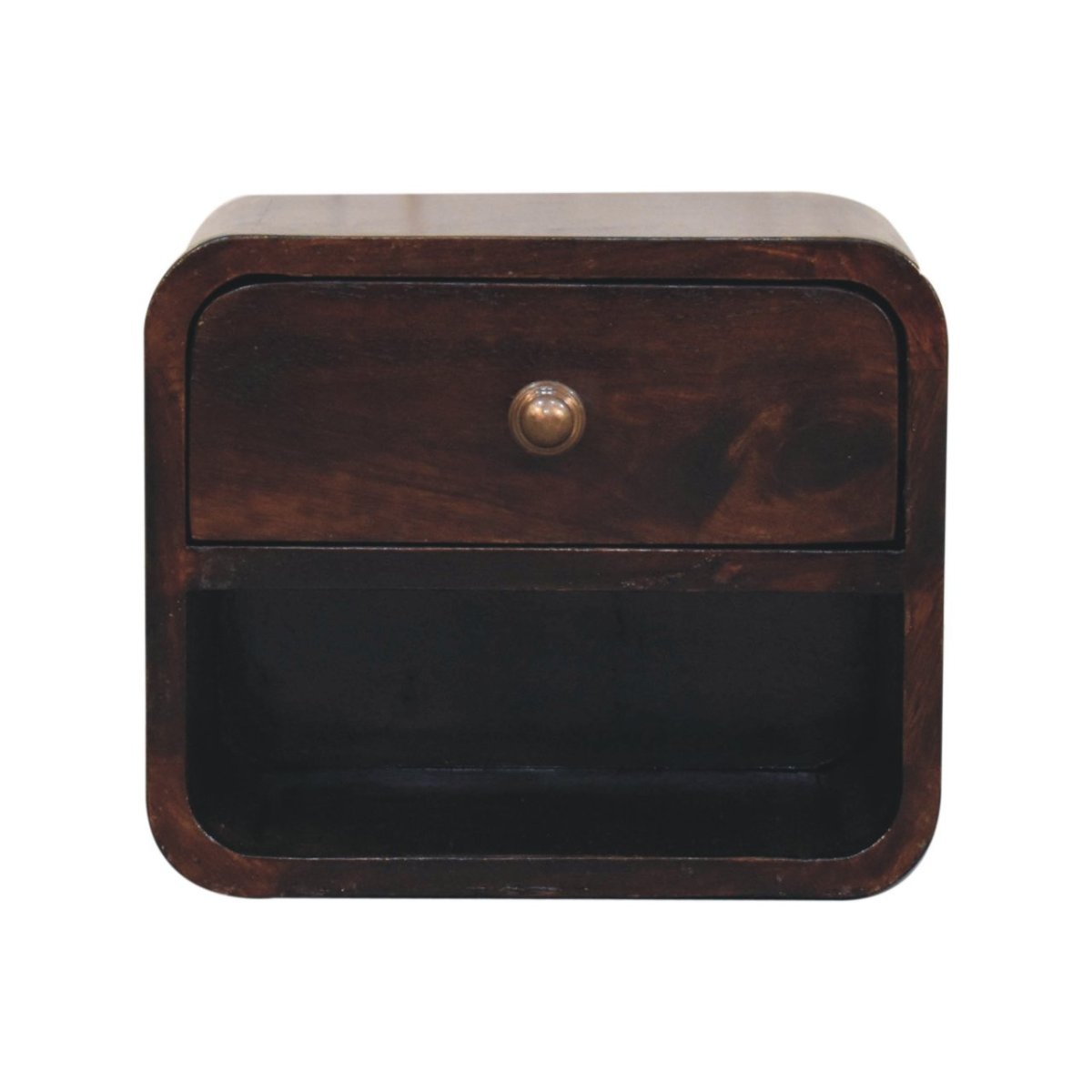Mini Curved California Walnut Wall Mounted Bedside with Open Slot