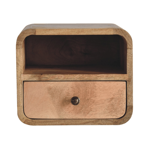 Extra Mini Wall Mounted Curved Oak-ish Bedside with Open Slot