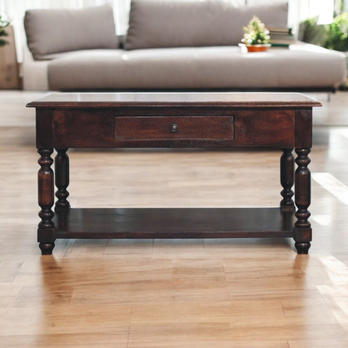 Turned Legs Cherry Console Table