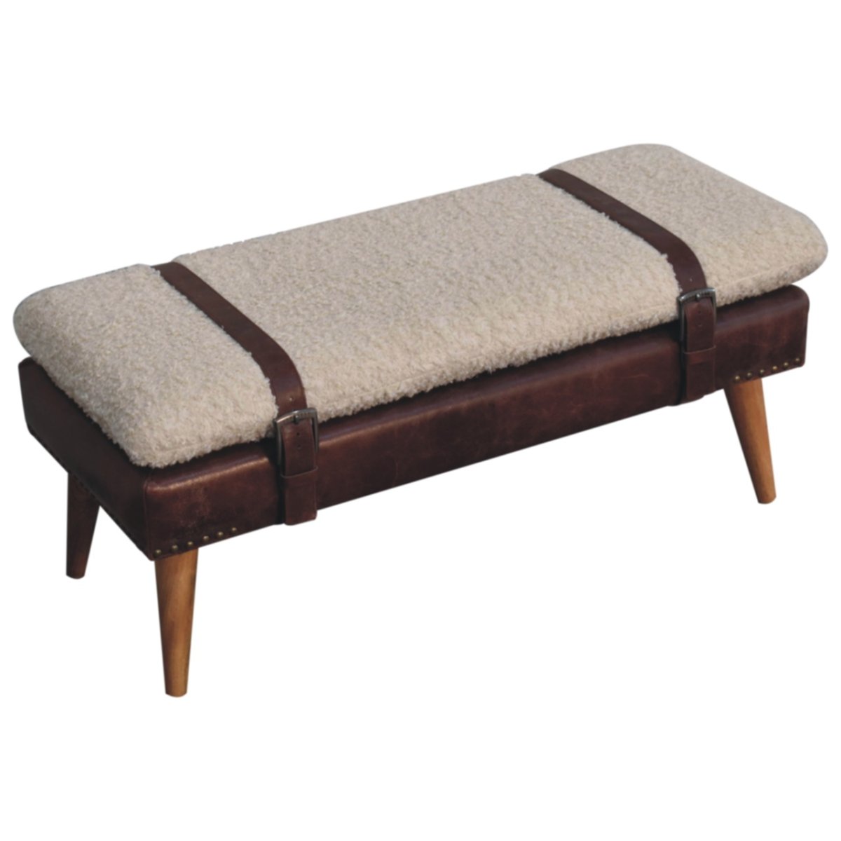 Boucle x Mahogany Leather Bench