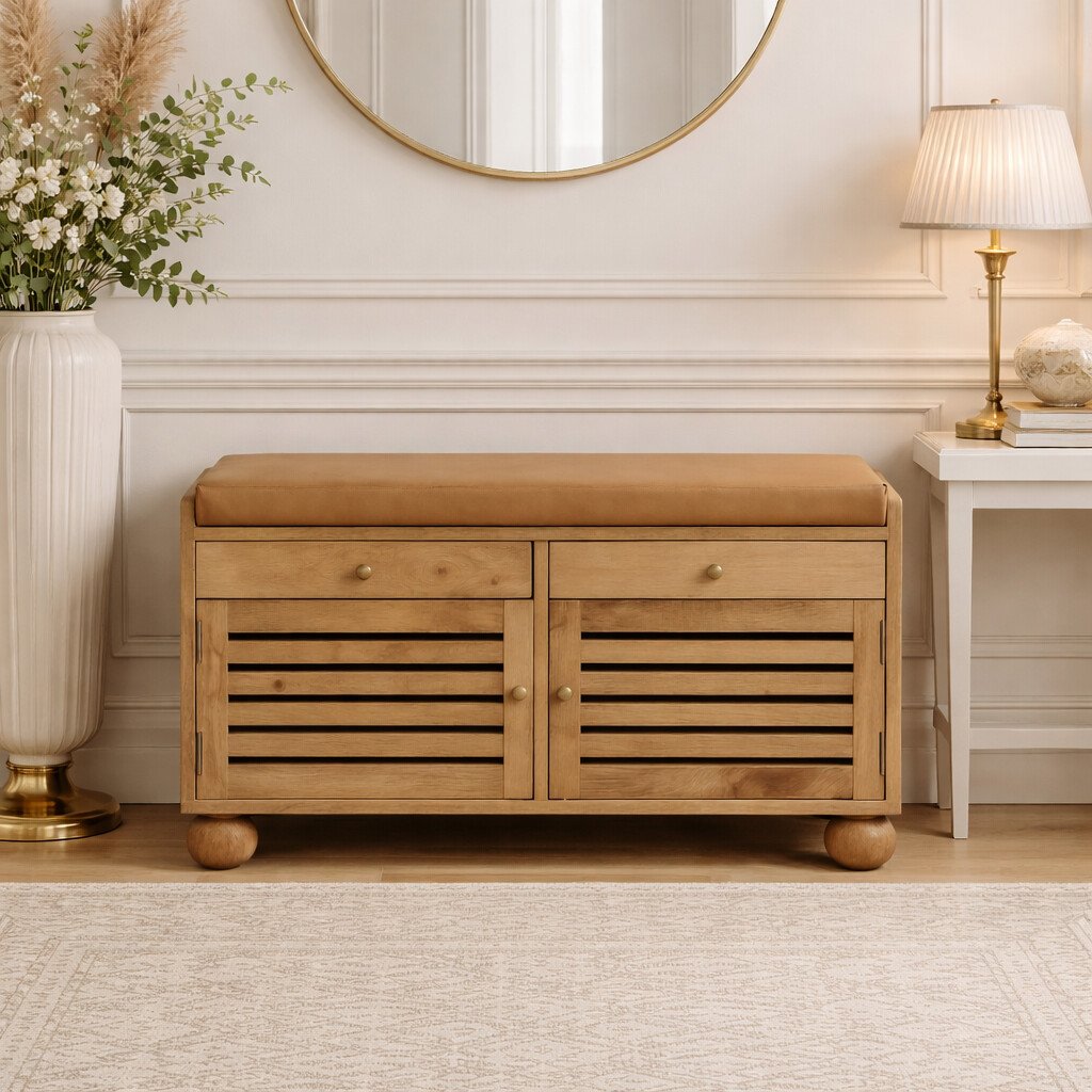 Shutter Oak-ish Shoe Rack with 2 drawers